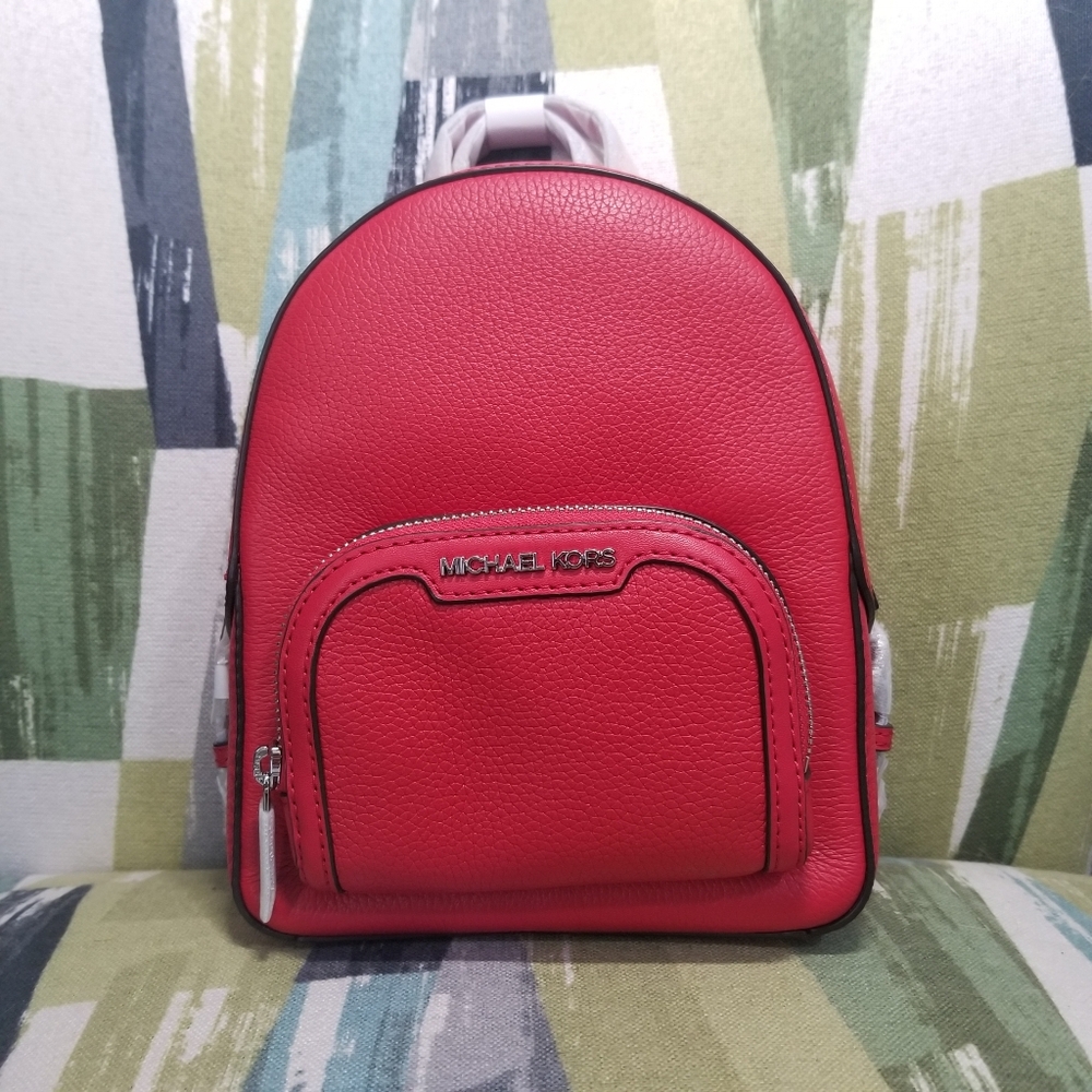 Michael Kors Jaycee XS Mini Convertible Zip Pocket Backpack Bright Red Purse
